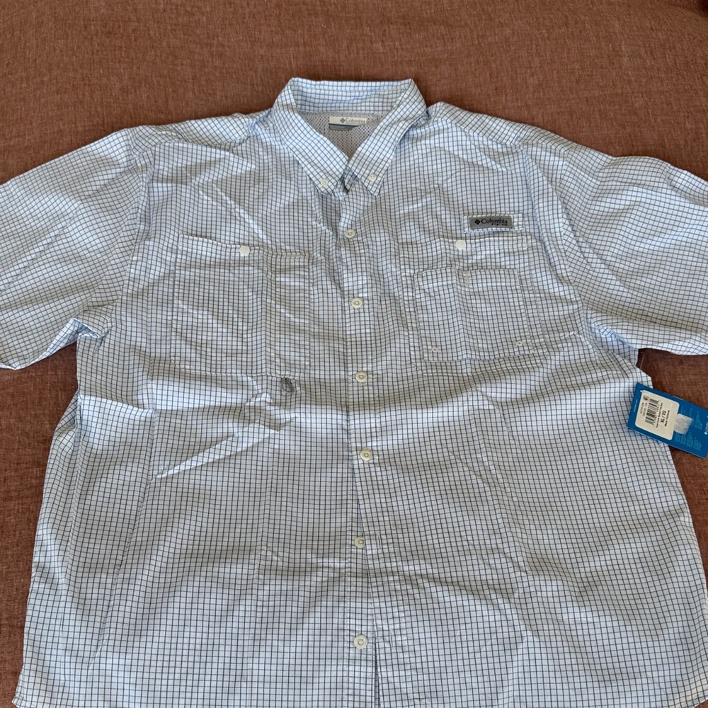 Columbia Men's super crystal springs Light Blue Plaid Shirt NWT size XL